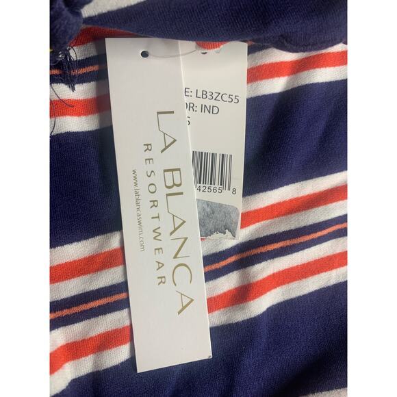 LA BLANCA Sailor Stripe Lace Up V-Neck Tunic ‎ Size Small - Picture 4 of 10